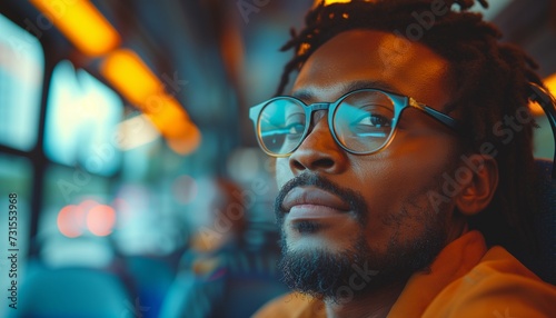 African American Entrepreneur Embarks on Morning Bus Ride to Office for Work, Study, and City Exploration