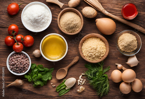 food ingredients on wood background  Vegetarian food  health or cooking concept.