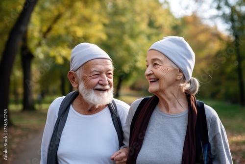 portrait of a happy senior couple going for a run together in the park