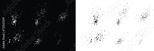 Black and white bleeding vector brush stroke splatter background set. Grunge paint ink brush stroke collection