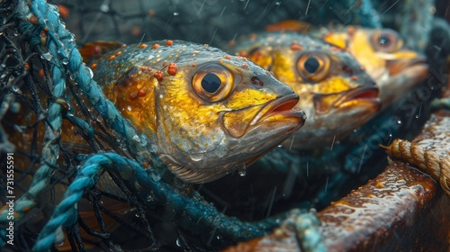 Fresh fish in a fisherman s trap 