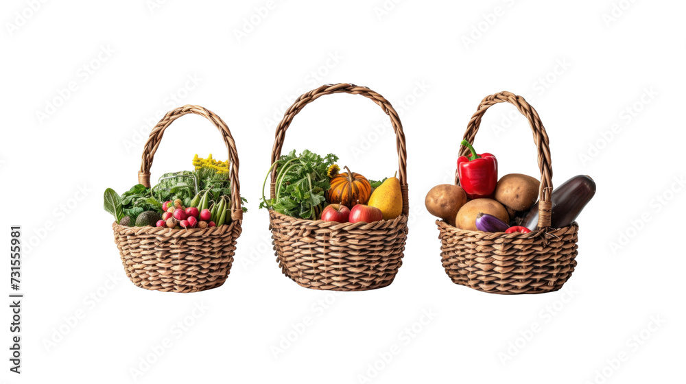Composition with fruits and vegetables in a wicker basket Composition with fruits and vegetables in a wicker basket