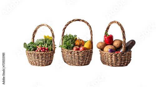 Composition with fruits and vegetables in a wicker basket