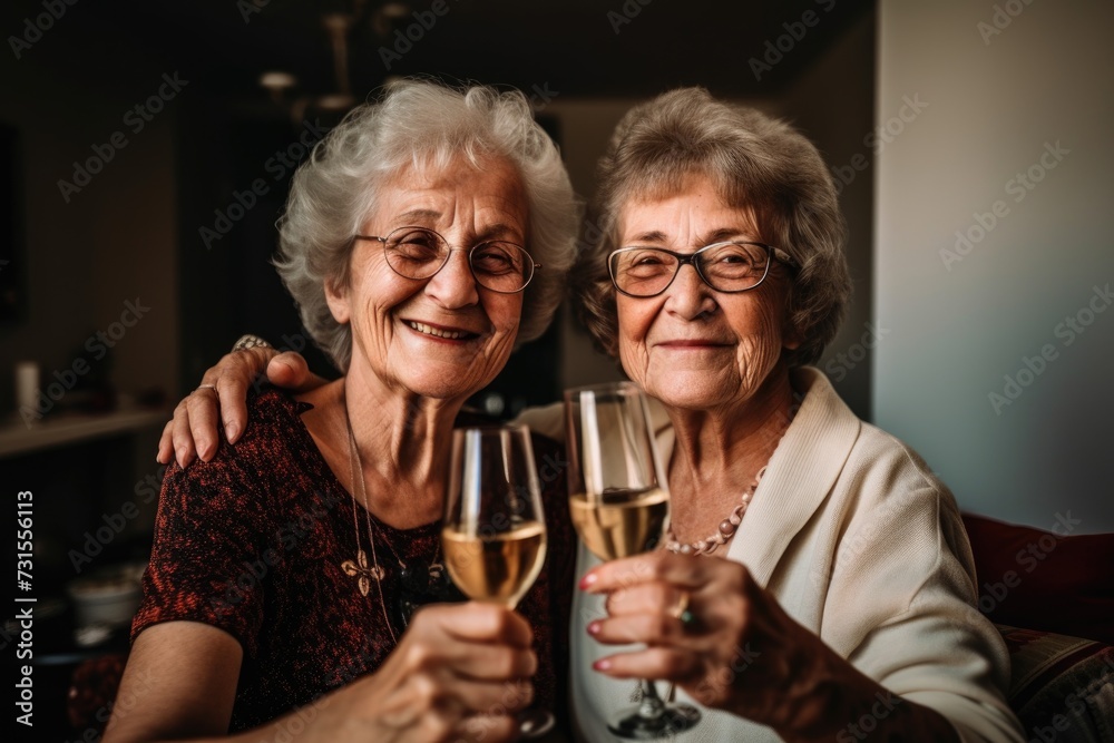 senior women friends having a good time together at home