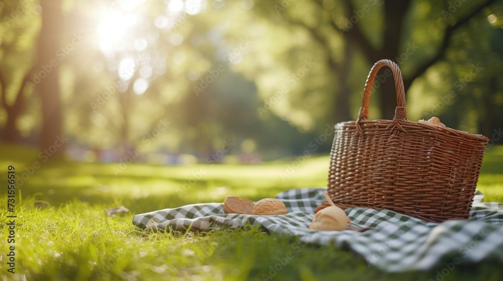 a picnic basket on a gingham blanket a picnic basket on a gingham blanket