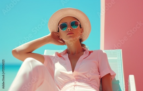 a woman in a hat lying on her tan lounger