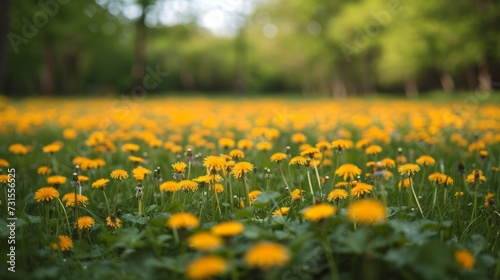 A tranquil meadow blanketed with a sea of golden dandelions