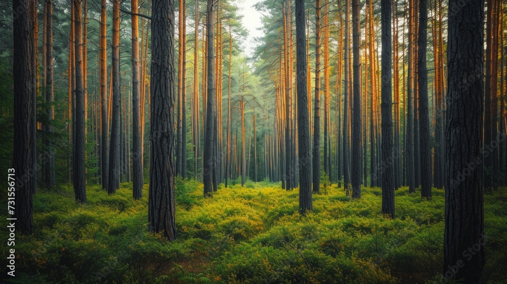 Naklejka premium Amidst a forest of towering trees, it stands tall, a silent observer of nature's wonders