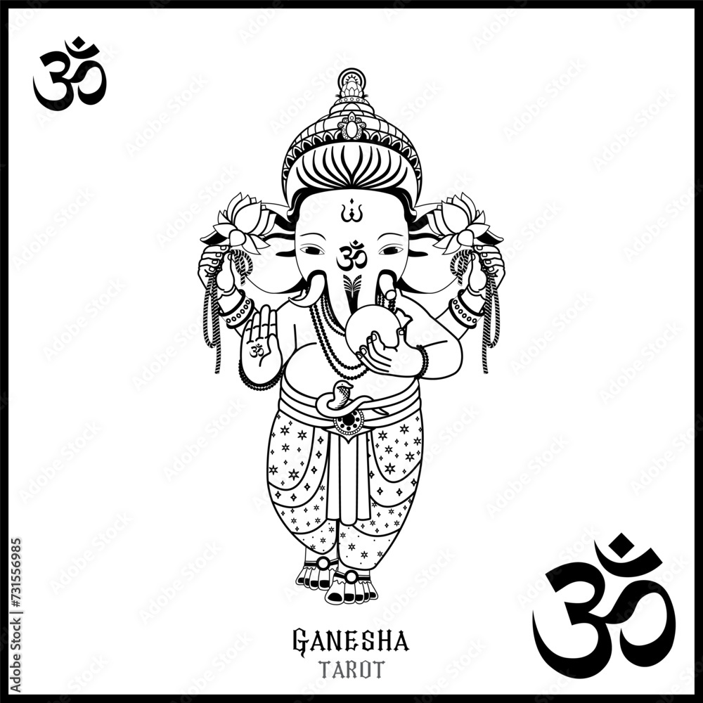 Vector illustration of Lord Ganesh. Ganesha Tarot