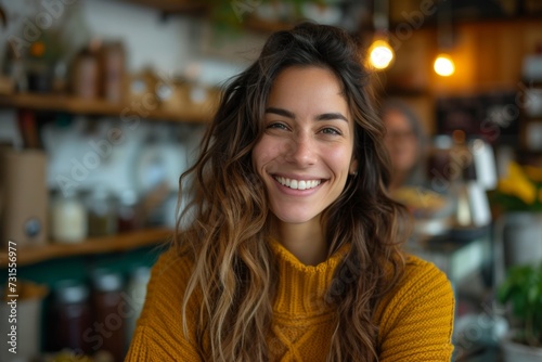 a smiling female business owner at work