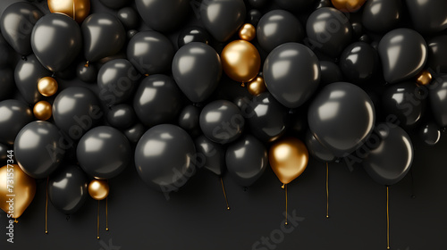 Beautiful black balloons randomly flying frame. Party elegant vector background with space for text.