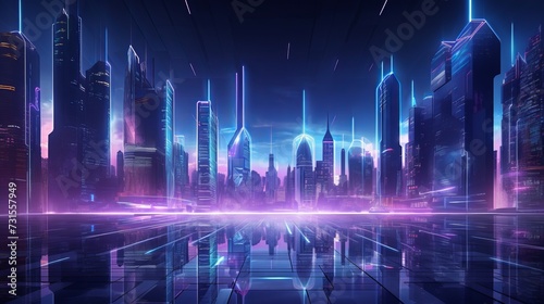 Lively urban scene showcasing neon-lit skyscrapers and futuristic technology, symbolizing the energy and innovation of modern city life. photo