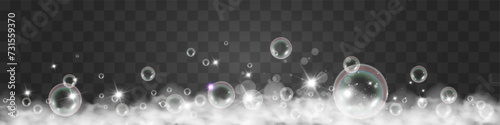Air bubbles.Soap foam vector illustration on a transparent background.	
