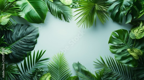 Tropical foliage arranged on clean surfaces, creating a refreshing and rejuvenating visual experience