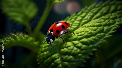 Colorful Spotted Beetle on Leaf in Nature. Generative AI © TOTO