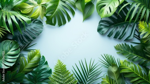 Tropical foliage arranged on clean surfaces, creating a refreshing and rejuve...