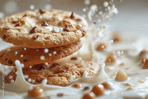 Biscuits with milk, chocolate chip cookies © franck