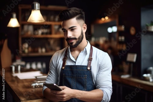 cropped shot of a handsome young male shop owner using his digital tablet