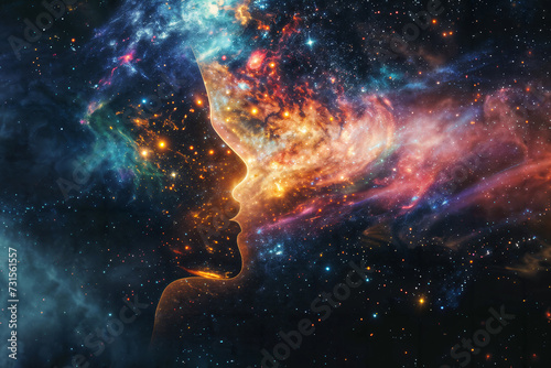 Cosmic Silhouette Human Profile. Generative AI