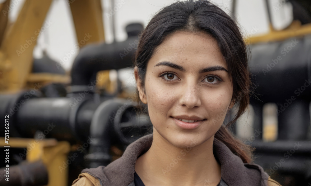 Portrait of a arab female ship's engineer in port Portrait of a arab female ship's engineer in port