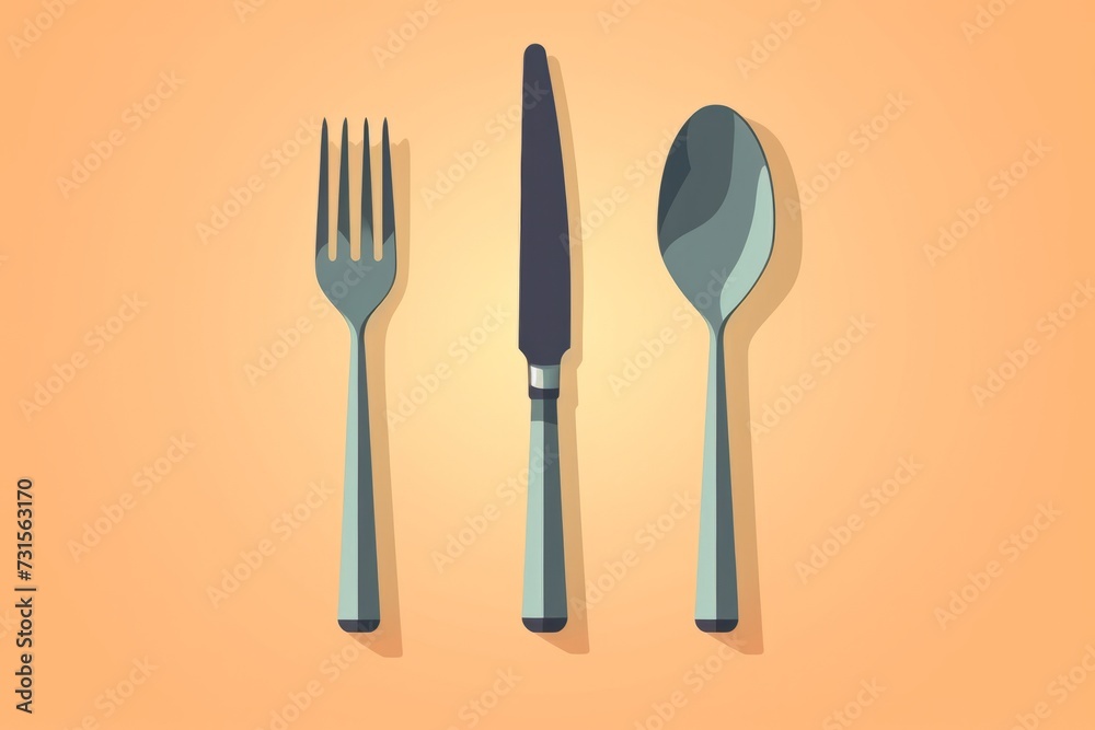 Fork, Knife, and Spoon on Orange Background Fork, Knife, and Spoon on Orange Background