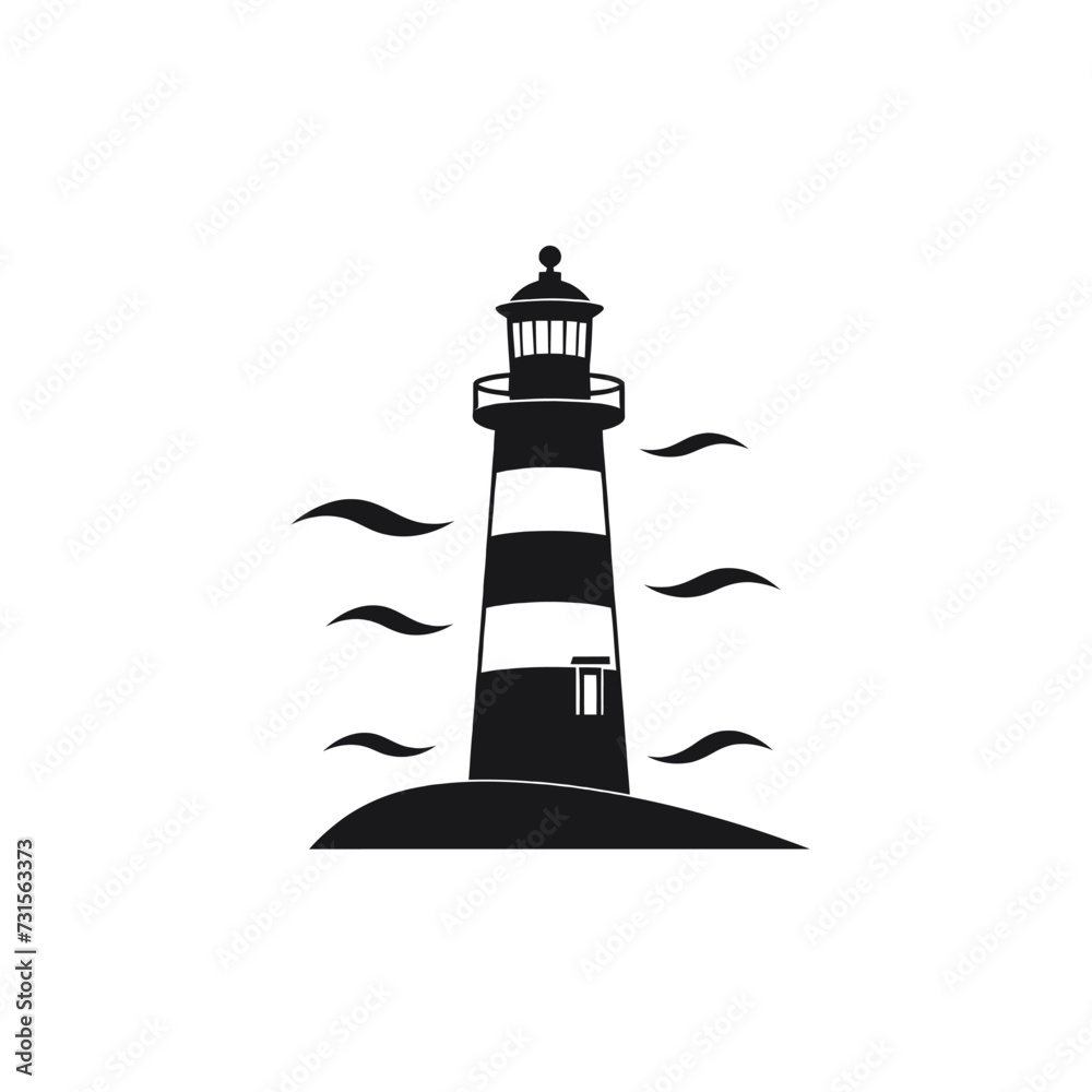 Black simple lighthouse logo element on white background Generative Ai Black simple lighthouse logo element on white background Generative Ai