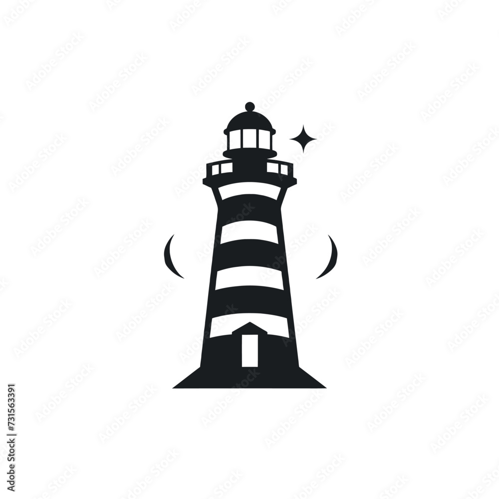 Black simple lighthouse logo element on white background Generative Ai Black simple lighthouse logo element on white background Generative Ai