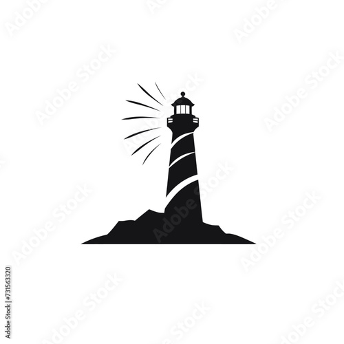 Black simple lighthouse logo element on white background Generative Ai