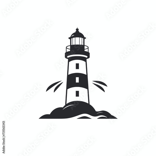 Black simple lighthouse logo element on white background Generative Ai