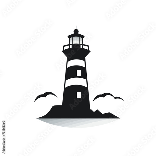 Black simple lighthouse logo element on white background Generative Ai