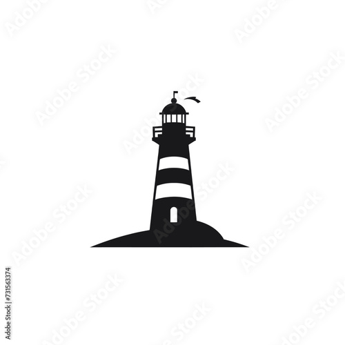 Black simple lighthouse logo element on white background Generative Ai