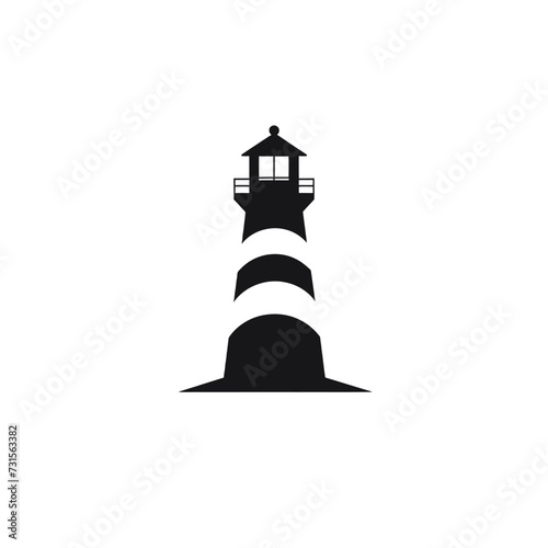 Black simple lighthouse logo element on white background Generative Ai