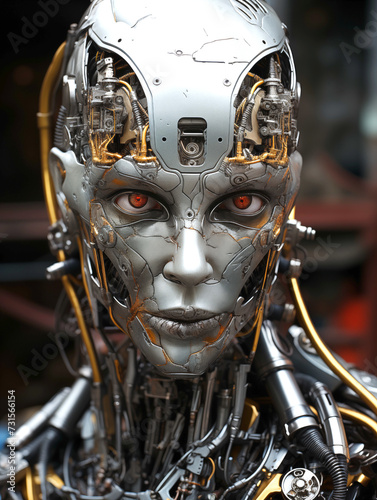 Humanoid Robot assistants that provide access to business data growth in online networks and global connections, AI, and Artificial intelligence.