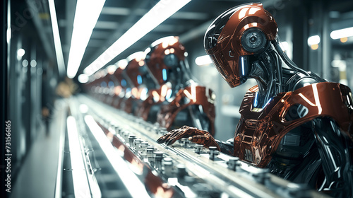 Smart factory, industry, computer-aided manufacturing, humanoid robots working in the factory production line with machine, AI future industry  photo