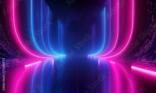 3d animation, abstract pink blue neon lines ascending from center to the sides. Digital ultraviolet background, Generative AI