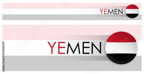 Yemen flag horizontal web banner in modern neomorphism style. Webpage Yemen country header button for mobile application or internet site. Vector