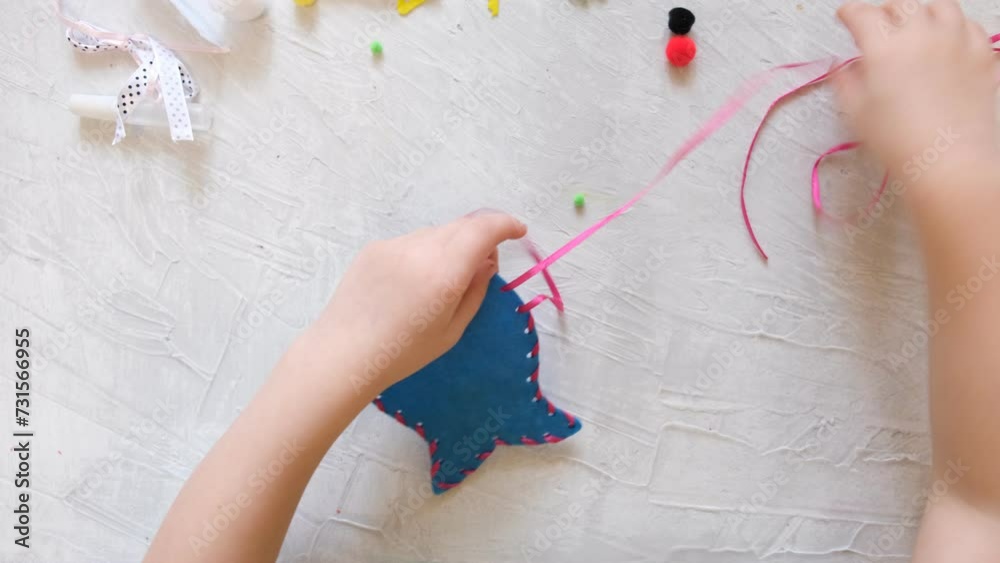 Craft from felt . Creative activities at home with children. Sewing soft toys, hobby. Workplace.