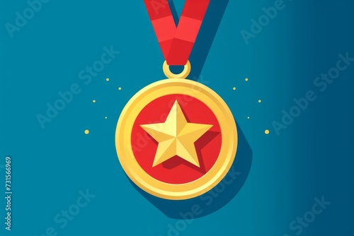 Gold Medal With Red Ribbon