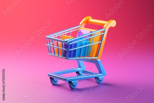 Colorful Shopping Cart on Pink Background