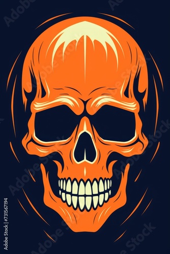 Orange Skull on Black Background