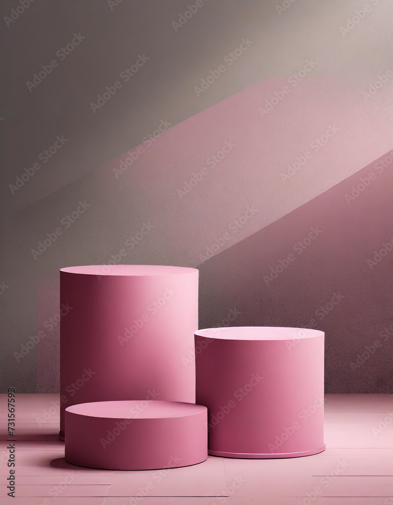 three minimal rose pink podiums with pink background three minimal rose pink podiums with pink background