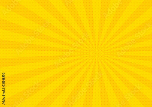 Abstract yellow sunburst rays with polka dot pattern comic style background. Vector illustration.