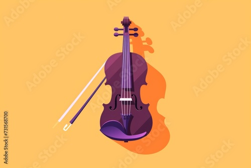 Purple Violin With Bow on Yellow Background © Vit