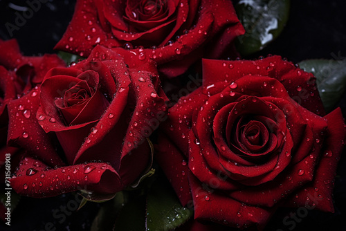 Red rose with water drops close-up Generative AI 