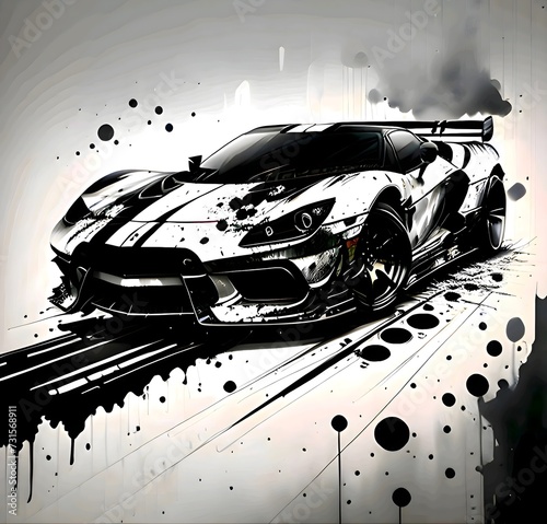 luxury car, GT car, offroad car, vector car, black and white background, photo