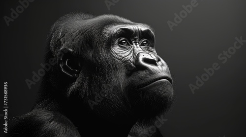 Dramatic Close-Up Black and White Gorilla Portrait.