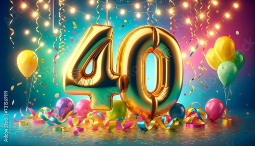 golden balloons number 40 on birthday concept background