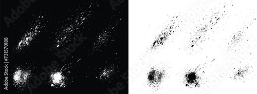 Dirty isolated grunge black and white vector brush splatter brush stroke illustration background set. Collection of grunge brushstroke