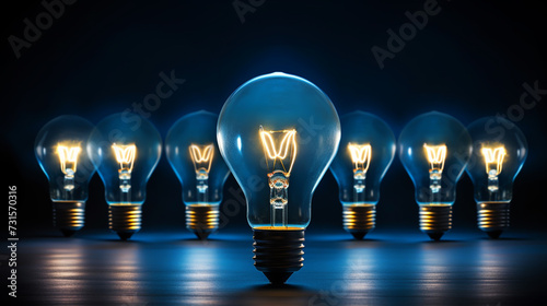 Light bulbs on dark blue background