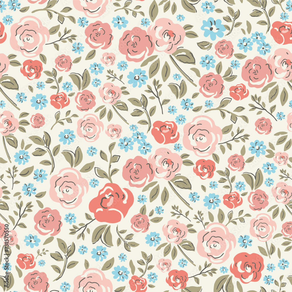 A cute, feminine watercolor seamless pattern featuring pink and blue wildflowers against a light yellow background. A cute, feminine watercolor seamless pattern featuring pink and blue wildflowers against a light yellow background.